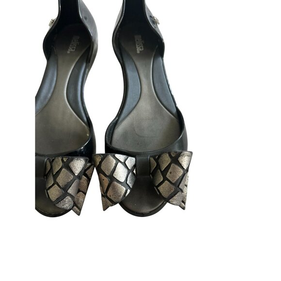 MELISSA Black Silver Bow D’Orsay Flats Size US 7 - Picture 2 of 8